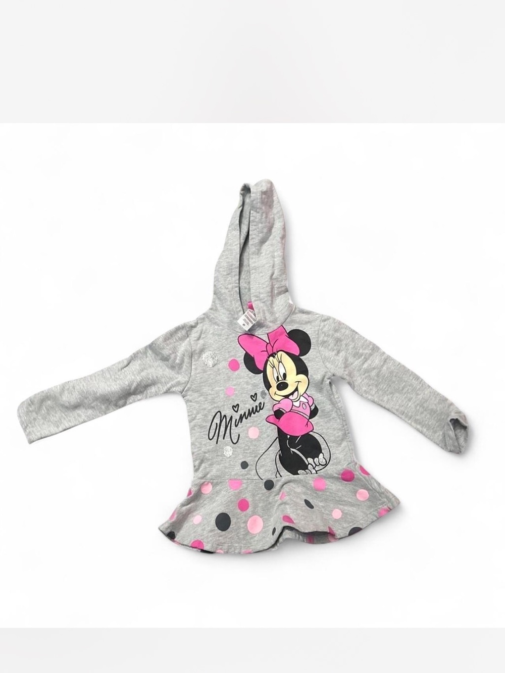 Disney Grey Minnie Mouse Hooded Peplum Top with Pink Accents